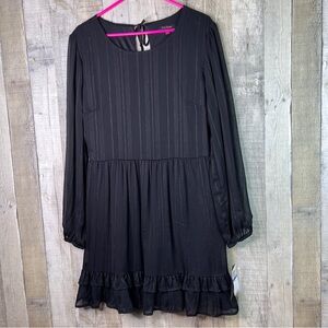 City Studio XL Chiffon Lined Black Dress Silver Metallic Threading Sheer